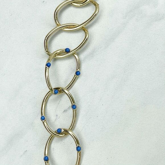 Coldwater Creek Gold Tone Blue Studded Chain Link Necklace - Picture 9 of 12
